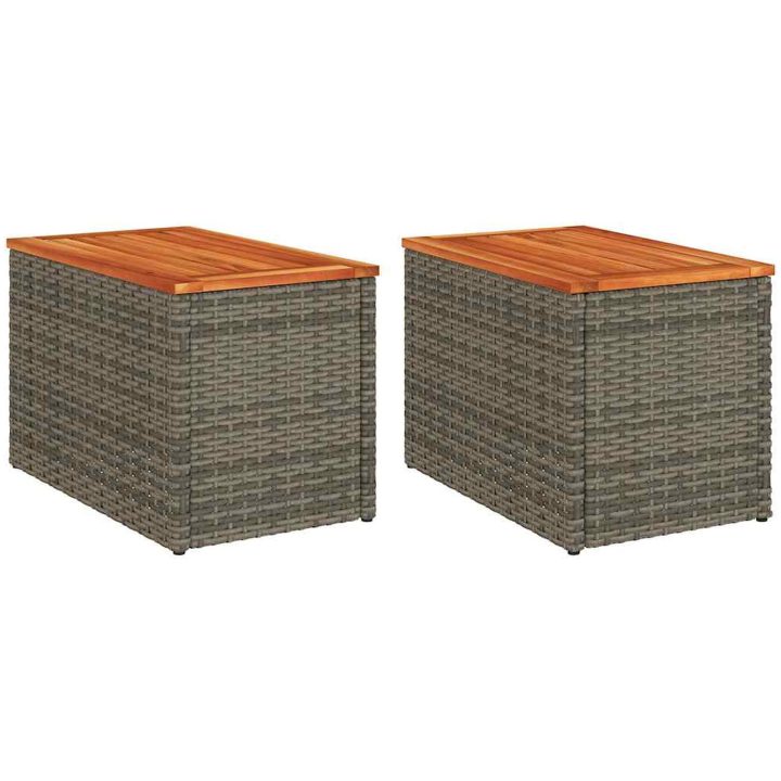Trädgårdsbord 2 st grå 55x34x37cm konstrotting massivt trä vidaXL – bild 2