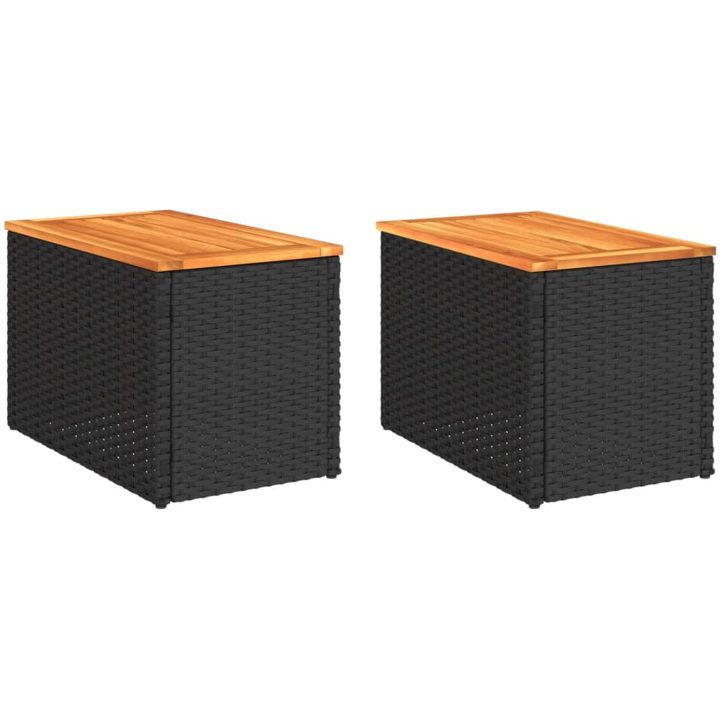 Trädgårdsbord 2 st svart 55x34x37cm konstrotting massivt trä vidaXL – bild 2
