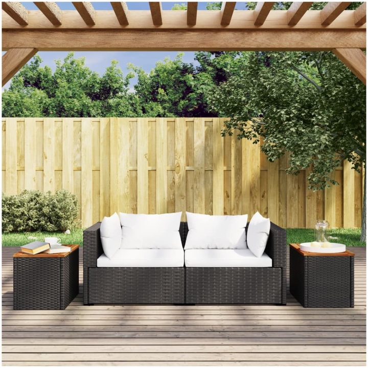 Trädgårdsbord 2 st svart 55x34x37cm konstrotting massivt trä vidaXL – bild 3