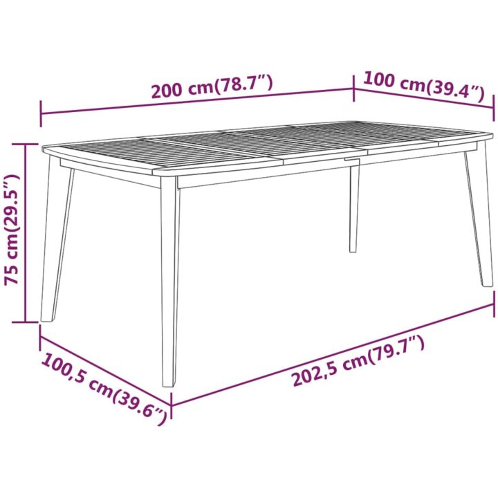 Trädgårdsbord 200x100x75 massivt akaciaträ vidaXL 200 x 100 x 75 cm – bild 5
