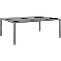 Trädgårdsbord 200x150x75 cm härdat glas och konstrotting grå vidaXL