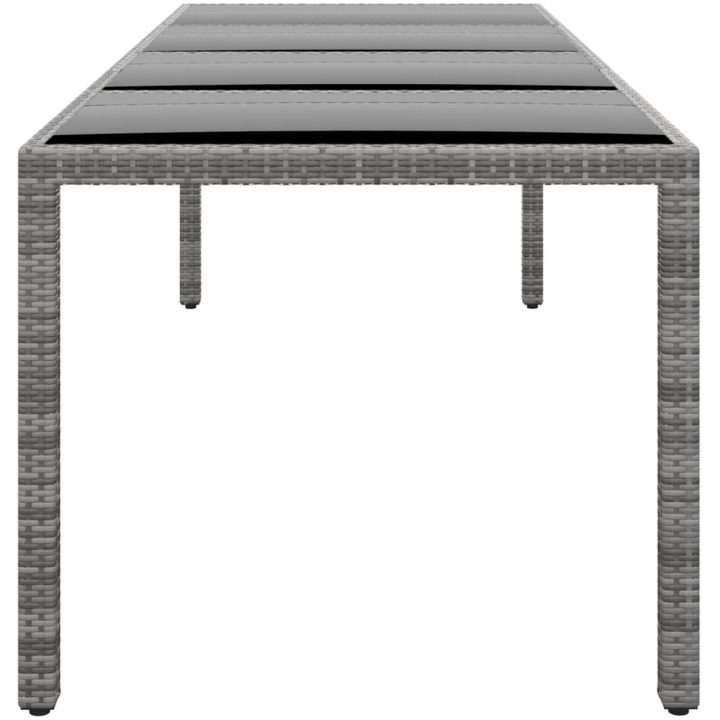 Trädgårdsbord 250x100x75 cm härdat glas och konstrotting grå vidaXL – bild 3