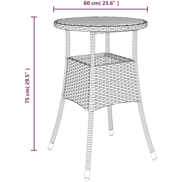 Trädgårdsbord ⌀60x75 cm akaciaträ och konstrotting grå vidaXL – bild 6