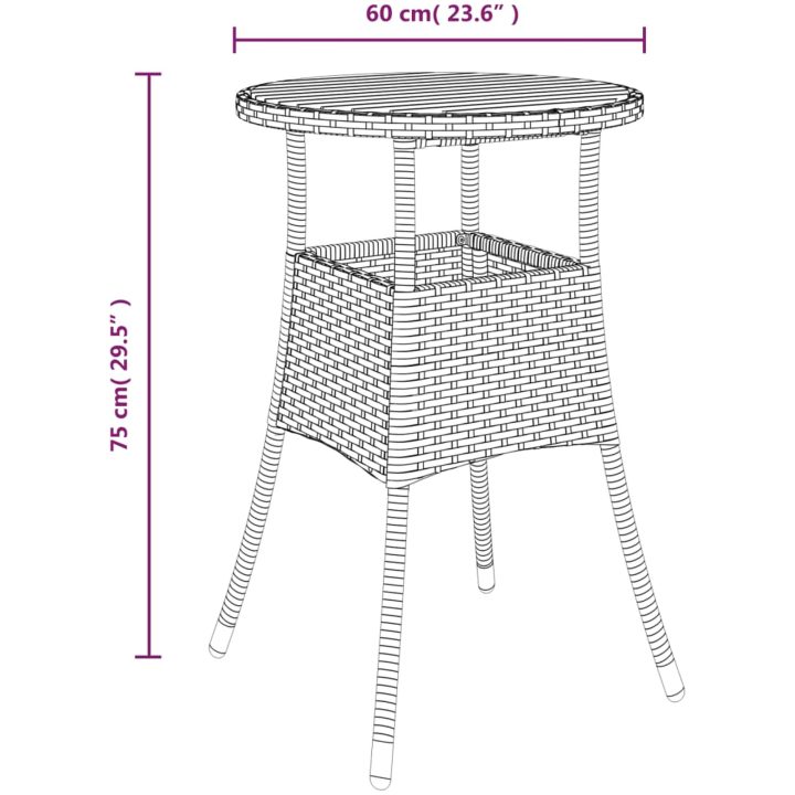 Trädgårdsbord ⌀60x75 cm akaciaträ och konstrotting svart vidaXL – bild 6