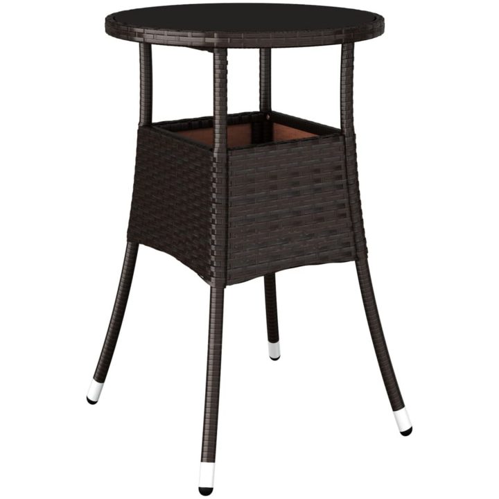 Trädgårdsbord ⌀60x75 cm härdat glas och konstrotting brun vidaXL – bild 2