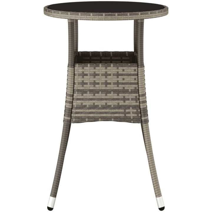 Trädgårdsbord ⌀60x75 cm härdat glas och konstrotting grå vidaXL – bild 3