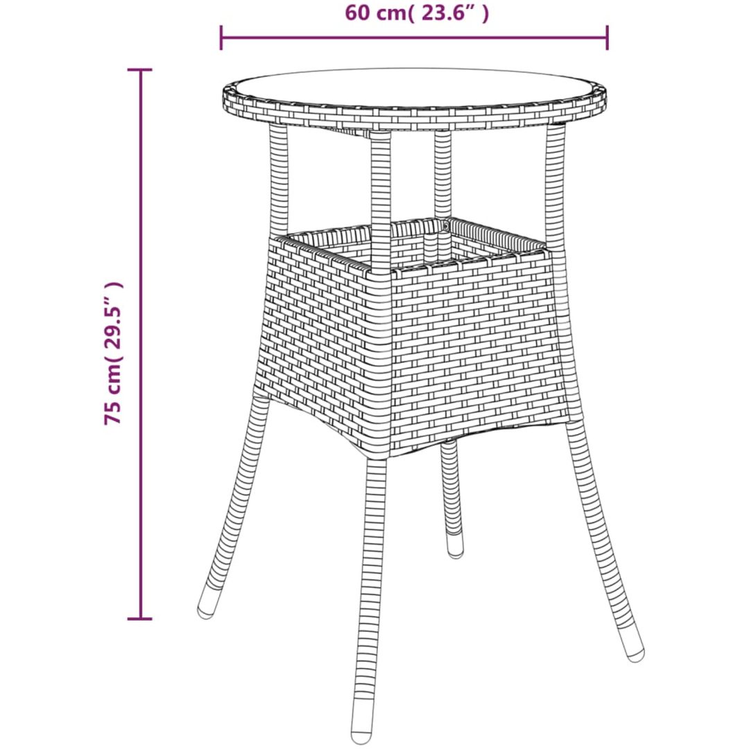 Trädgårdsbord ⌀60x75 cm härdat glas och konstrotting grå vidaXL – bild 6