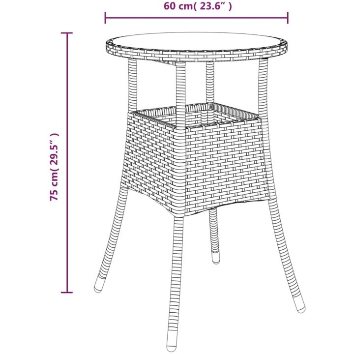 Trädgårdsbord ⌀60x75 cm härdat glas och konstrotting svart vidaXL – bild 6