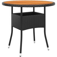Trädgårdsbord ⌀80x75 cm akaciaträ och konstrotting svart vidaXL
