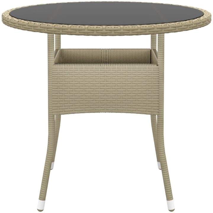 Trädgårdsbord ⌀80x75 cm härdat glas och konstrotting beige vidaXL – bild 2