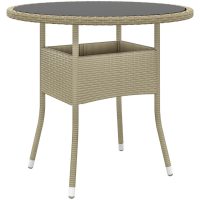 Trädgårdsbord ⌀80x75 cm härdat glas och konstrotting beige vidaXL