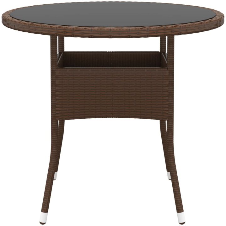 Trädgårdsbord ⌀80x75 cm härdat glas och konstrotting brun vidaXL – bild 2