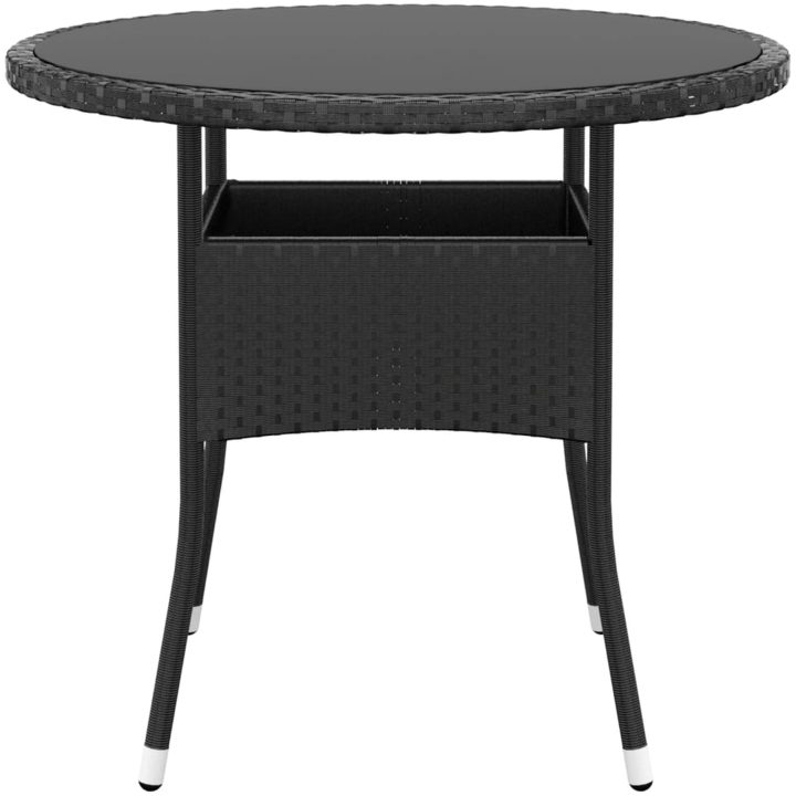 Trädgårdsbord ⌀80x75 cm härdat glas och konstrotting svart vidaXL – bild 2