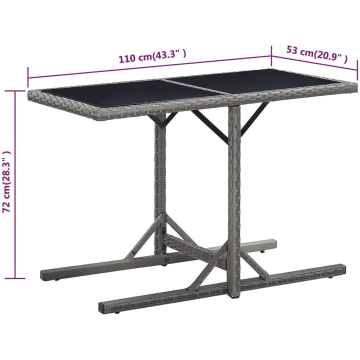 Trädgårdsbord antracit 110x53x72 cm glas och konstrotting vidaXL – bild 6