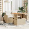 Trädgårdsbord beige 100x55x73 cm konstrotting och akaciaträ vidaXL – miniatyr 3