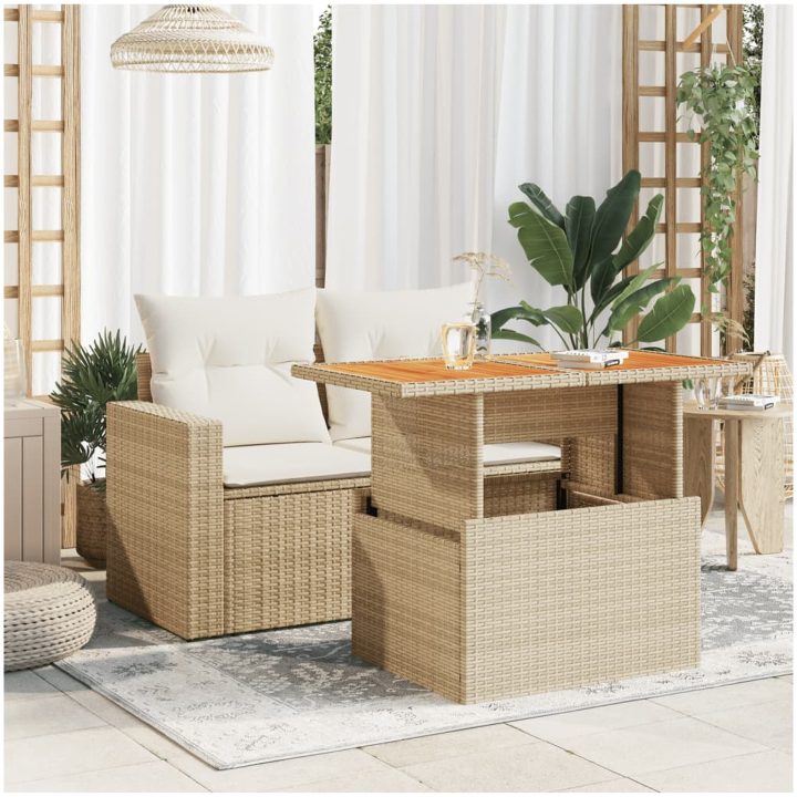Trädgårdsbord beige 100x55x73 cm konstrotting och akaciaträ vidaXL – bild 3