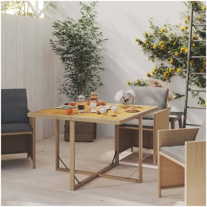 Trädgårdsbord beige 109x107x74 cm konstrotting & akaciaträ vidaXL – bild 3