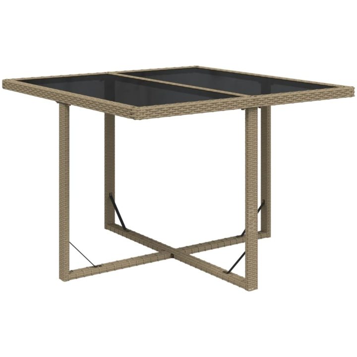Trädgårdsbord beige 109x107x74 cm konstrotting och glas vidaXL – bild 2