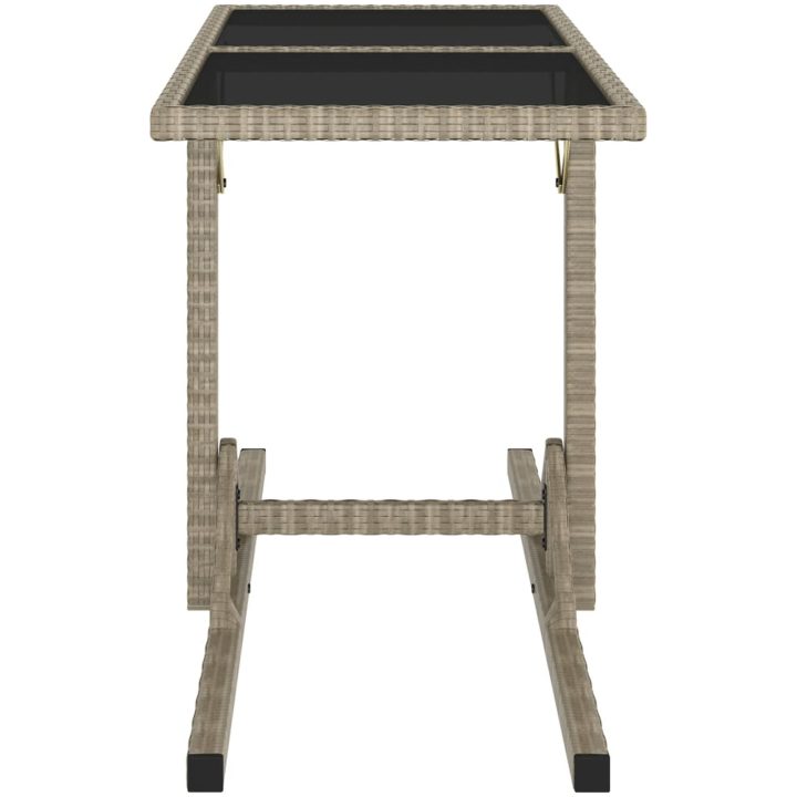 Trädgårdsbord beige 110x53x72 cm glas och konstrotting vidaXL – bild 3