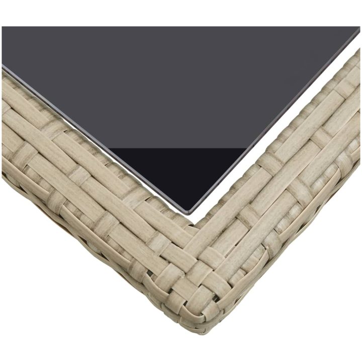 Trädgårdsbord beige 110x53x72 cm glas och konstrotting vidaXL – bild 4