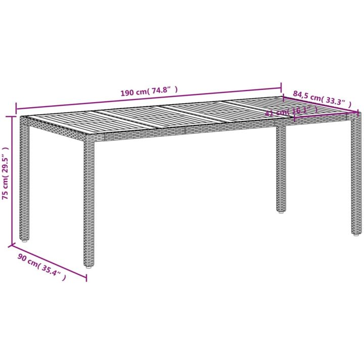Trädgårdsbord beige 190x90x75 cm konstrotting akaciaträ vidaXL – bild 11