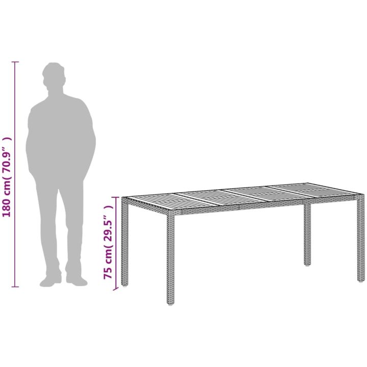 Trädgårdsbord beige 190x90x75 cm konstrotting akaciaträ vidaXL – bild 12