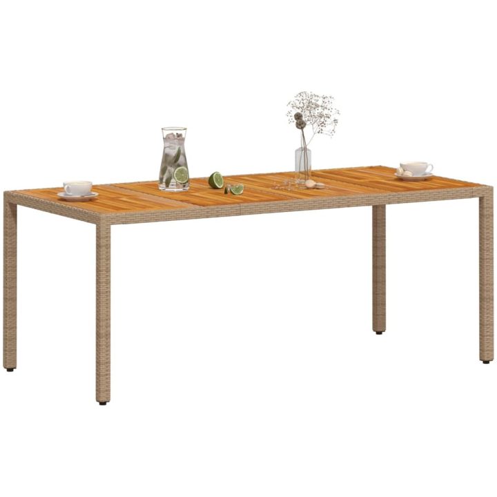 Trädgårdsbord beige 190x90x75 cm konstrotting akaciaträ vidaXL – bild 4