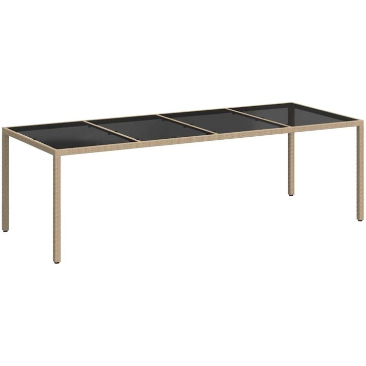 Trädgårdsbord beige 250x100x75 cm härdat glas och konstrotting vidaXL – bild 2