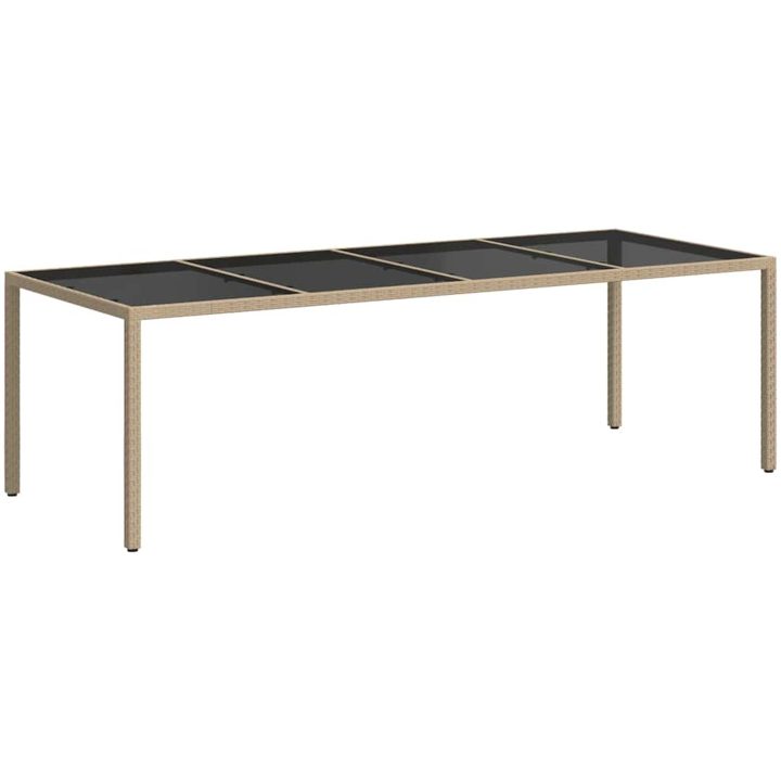 Trädgårdsbord beige 250x100x75 cm härdat glas och konstrotting vidaXL – bild 5