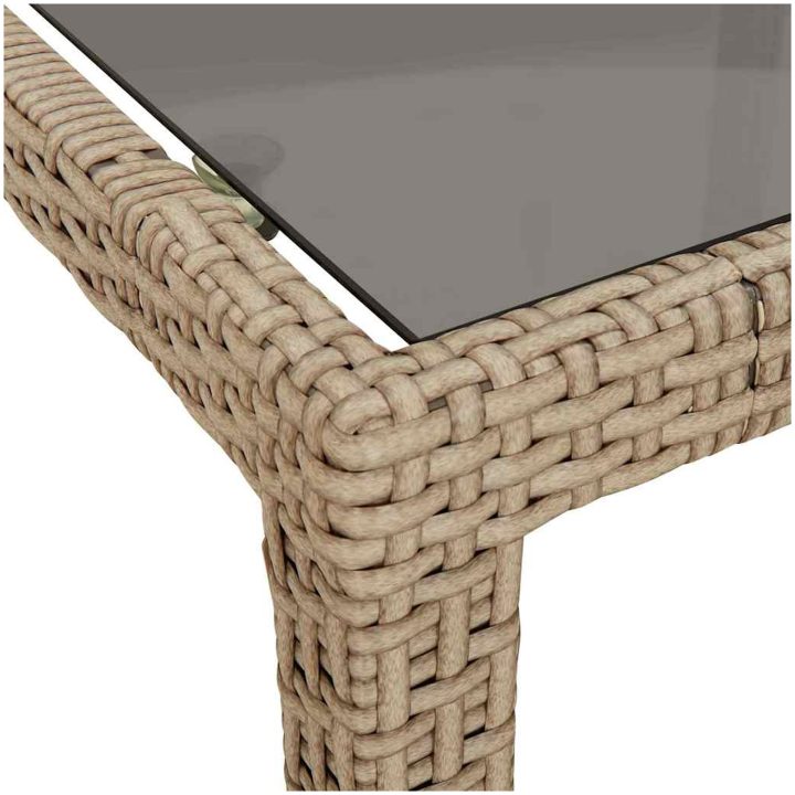 Trädgårdsbord beige 250x100x75 cm härdat glas och konstrotting vidaXL – bild 6