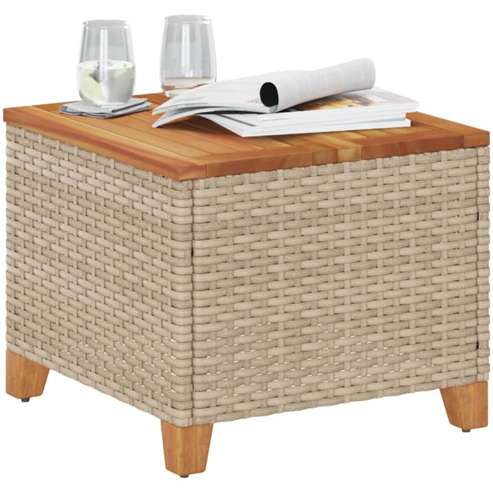 Trädgårdsbord beige 45x45x37 cm konstrotting akaciaträ vidaXL – bild 3