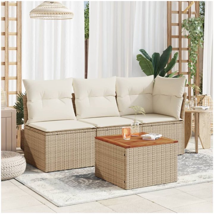 Trädgårdsbord beige 55x55x37 cm konstrotting och akaciaträ vidaXL – bild 3