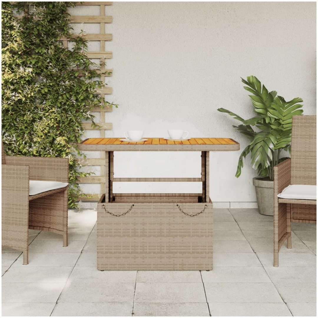 Trädgårdsbord beige konstrotting och akaciaträ vidaXL 90 x 55 x 71 cm – bild 3