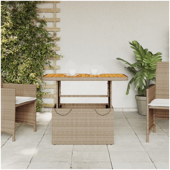 Trädgårdsbord beige konstrotting och akaciaträ vidaXL 90 x 55 x 71 cm – bild 3