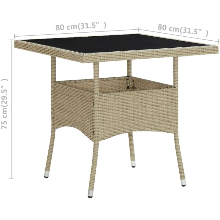 Trädgårdsbord beige konstrotting och glas vidaXL – bild 5