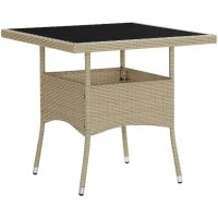 Trädgårdsbord beige konstrotting och glas vidaXL