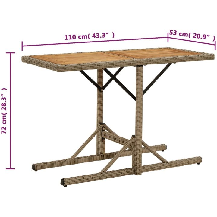 Trädgårdsbord beige massivt akaciaträ och konstrotting vidaXL – bild 6
