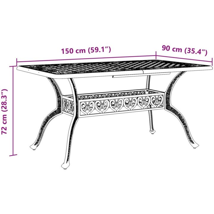 Trädgårdsbord brons 150x90x72 cm gjuten aluminium vidaXL – bild 11