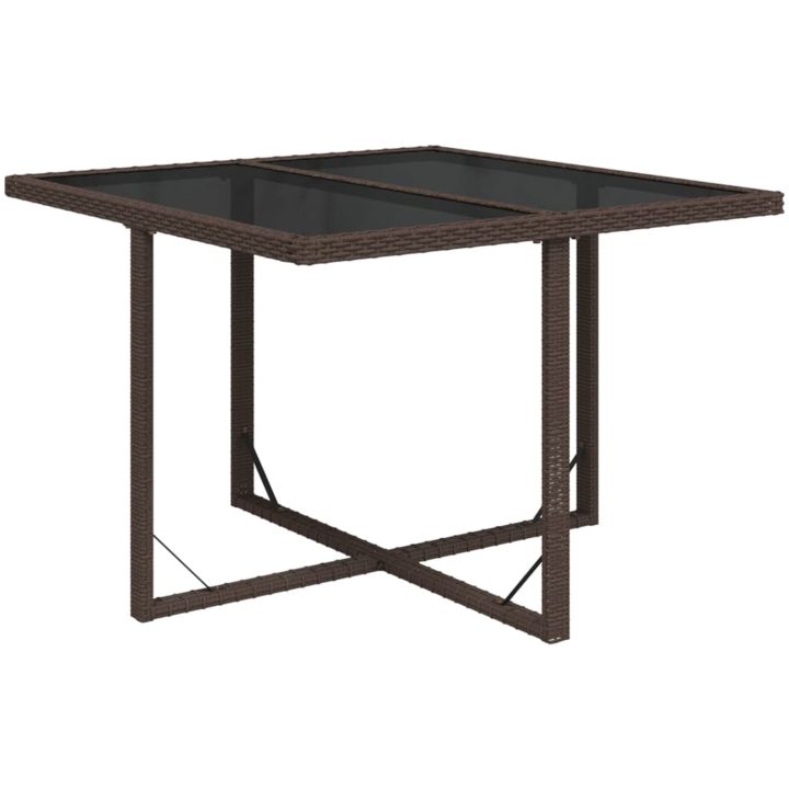 Trädgårdsbord brun 109x107x74 cm konstrotting och glas vidaXL – bild 2