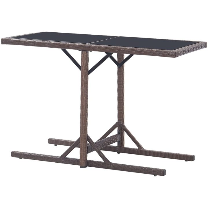 Trädgårdsbord brun 110x53x72 cm glas och konstrotting vidaXL – bild 4
