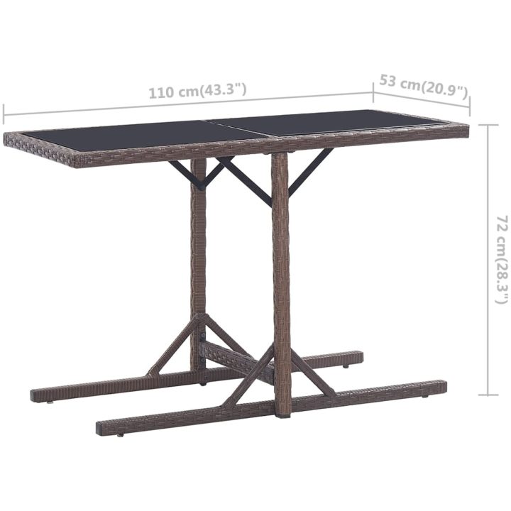 Trädgårdsbord brun 110x53x72 cm glas och konstrotting vidaXL – bild 6