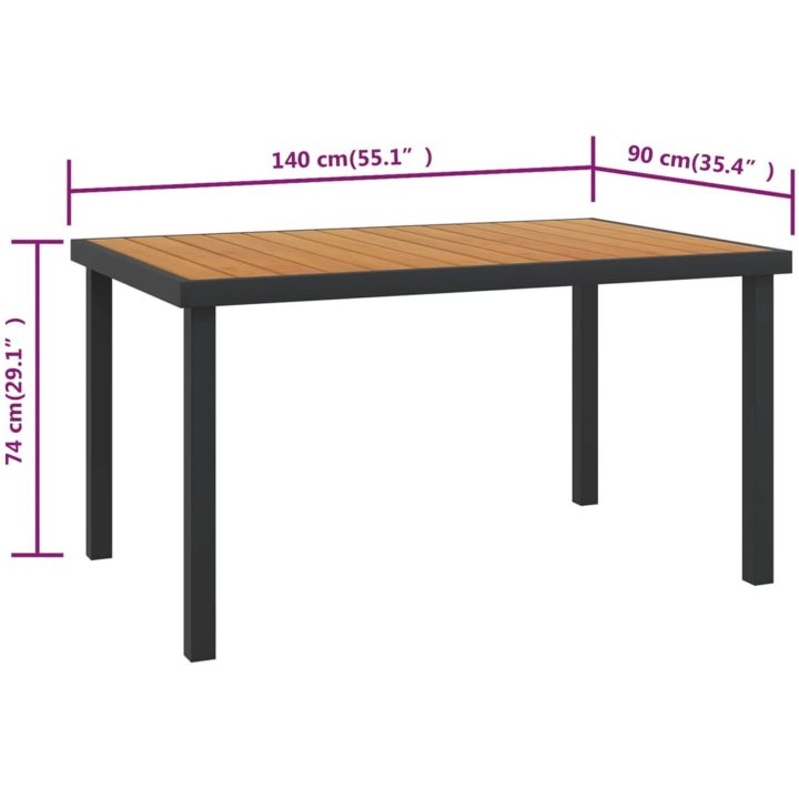 Trädgårdsbord brun 140x90x74 cm aluminium och WPC vidaXL – bild 5