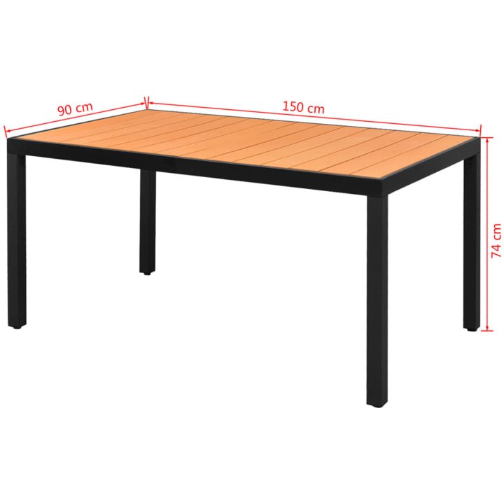 Trädgårdsbord brun 150x90x74 cm aluminium och WPC vidaXL 150 x 90 cm – bild 3