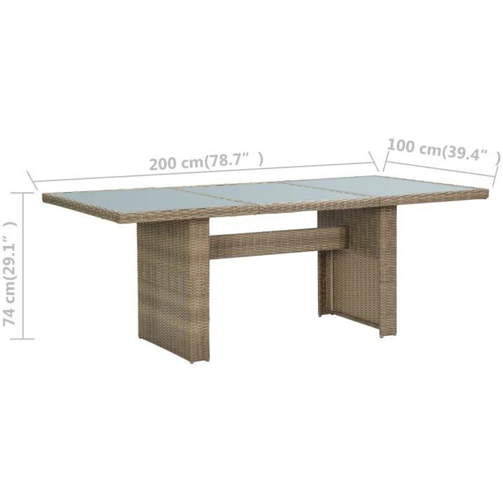 Trädgårdsbord brun 200x100x74 cm glas och konstrotting vidaXL – bild 6