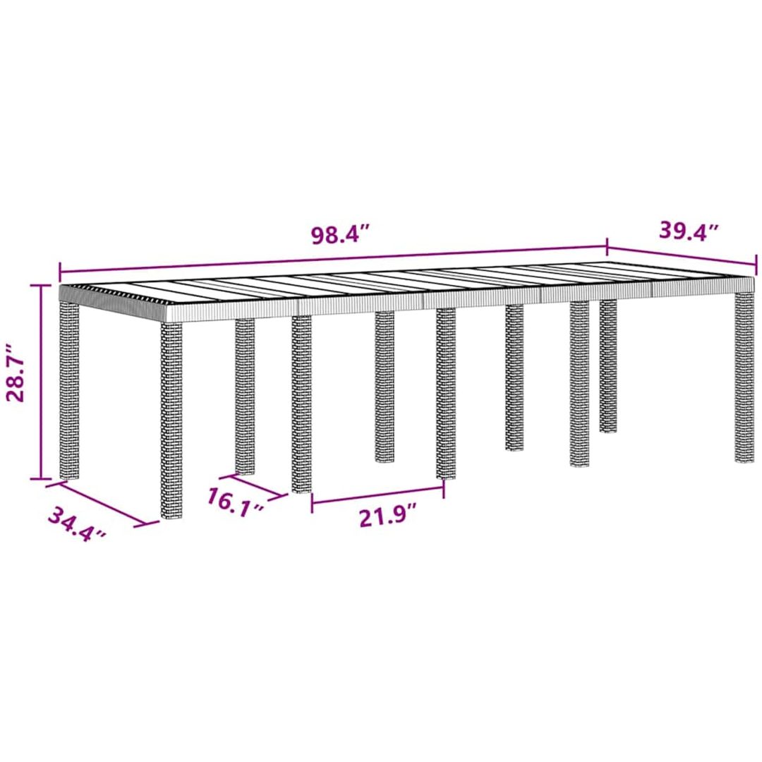 Trädgårdsbord brun 250x100x73 cm konstrotting vidaXL Stor – bild 9