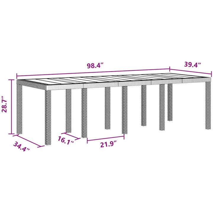 Trädgårdsbord brun 250x100x73 cm konstrotting vidaXL Stor – bild 9