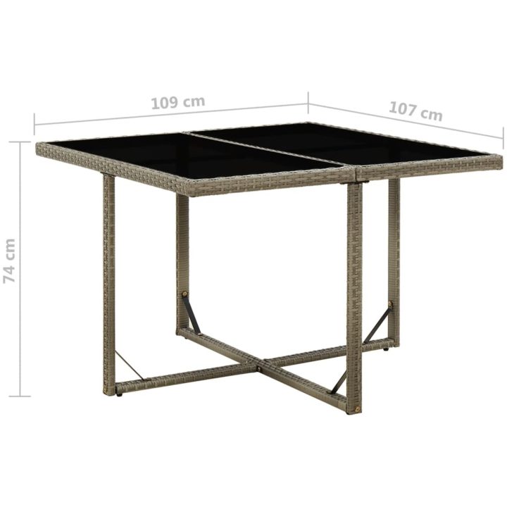 Trädgårdsbord grå 109x107x74 cm konstrotting och glas vidaXL – bild 5