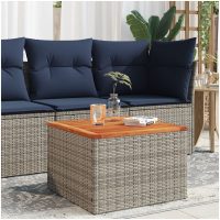 Trädgårdsbord grå 55x55x37 cm konstrotting och akaciaträ vidaXL