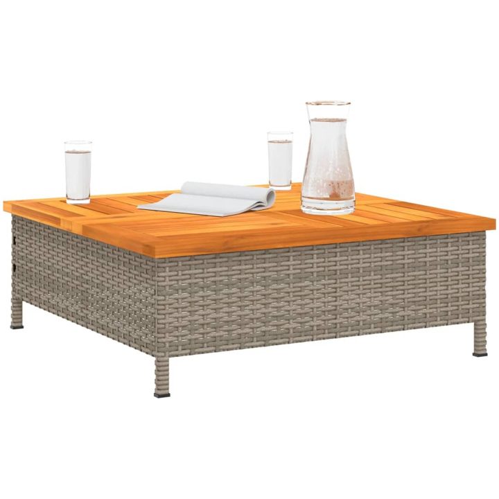 Trädgårdsbord grå 70x70x25 cm rotting och akaciaträ vidaXL – bild 4