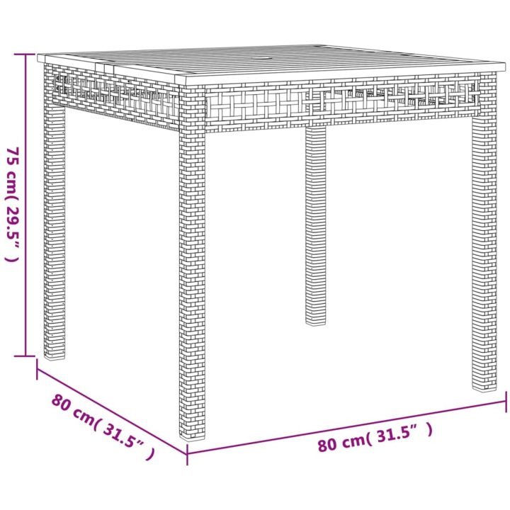 Trädgårdsbord grå 80x80x74 cm konstrotting akaciaträ vidaXL 80 x 80 x 75 cm – bild 8